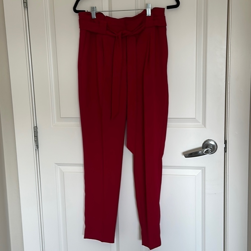 Express tapered leg tie waste ankle pant pink/red size 8